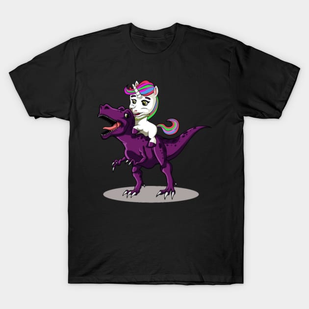 Unicorn riding Dinosaur TShirt I TRex gift T-Shirt by Xizin Gao